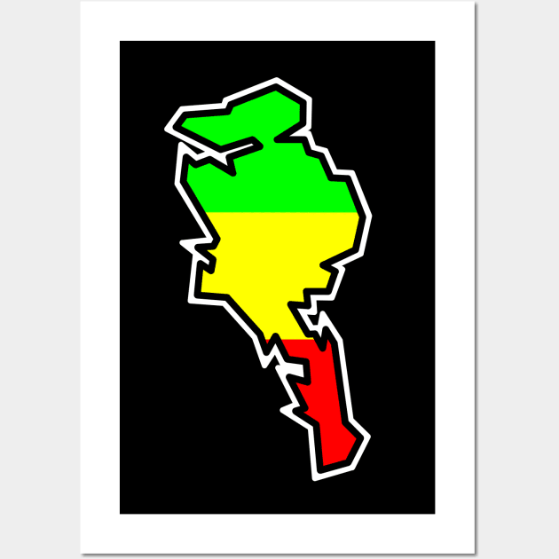 Quadra Island Silhouette in Rastafarian Flag Colours - Rasta - Quadra Island Wall Art by Bleeding Red Paint